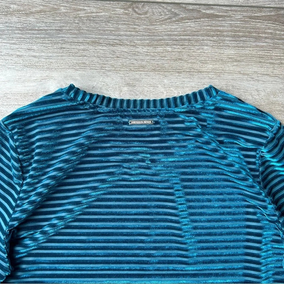 Michael Kors Turquoise Velvet Stripe Flutter  Sleeve Top - Picture 14 of 14